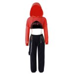 Zdhoor 3 pcs ensemble survetement pour enfant fille - rouge - sport danse hip hop jazz crop top et pantalon ...