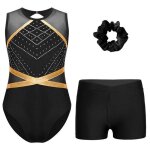 Zdhoor 3 pi�ces enfant fille justaucorps gymnastique strass pour danse patinage sport gym tenue sans ...