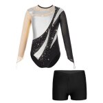 Zdhoor enfant fille justaucorps gymnastique manches longues avec short - argent - brillant strass ensemble ...