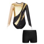 Zdhoor enfant fille justaucorps gymnastique manches longues avec short - or - brillant strass ensemble ...