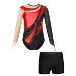 Zdhoor enfant fille justaucorps gymnastique manches longues avec short - rouge - brillant strass ensemble ... Zdhoor enfant fille justaucorps gymnastique manches longues avec short - rouge - brillant strass ensemble ...
