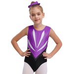 Zdhoor enfant fille justaucorps gymnastique sans manches - violet - strass brillant ballet danse patinage ...
