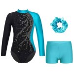Zdhoor enfant fille justaucorps gymnastique short - strass - bleu lac - 5 - 16 ans - ensemble danse patinage ...