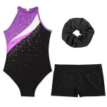 Zdhoor enfant fille justaucorps sans manche et short gymnastique chouchou - violet - pour danse ballet ...