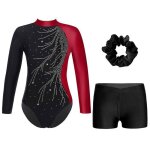 Zdhoor enfant fille justaucorps short gymnastique pour 5 - 16 ans - strass - rouge et noir - danse patinage ...