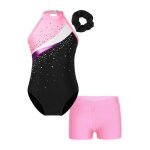 Zdhoor ensemble justaucorps gymnastique enfant fille - 5 - 16 ans - strass brillant - short danse - patinage ...