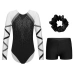 Zdhoor ensemble justaucorps gymnastique fille - avec chouchou noir - short danse - strass - ballet patinage ...