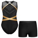 Zdhoor ensemble justaucorps gymnastique fille - enfant 5 - 16 ans - strass brillant - avec short noir ...