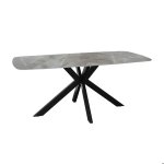 Zeliana - table à manger pierre brillant gris pieds métal noir Zeliana - table à manger pierre brillant gris pieds métal noir