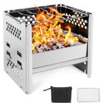 Zhan - r�chaud de camping portable r�chaud � bois l�ger avec grille et sac de rangement pliable compact ...
