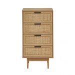 Zircon - chiffonnier effet chne et cannage rotin 4 tiroirs 50cm