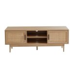 Zircon - meuble tv effet chne et cannage rotin 130cm