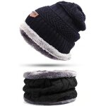 1 bonnet noir + 1 tour de cou écharpe assorti - col chaud en tricot doublé polaire ultra doux pour 1 bonnet noir + 1 tour de cou écharpe assorti - col chaud en tricot doublé polaire ultra doux pour