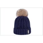 1 bonnet pompom bleu marine chaud et doux en tricot doubl polaire ultra doux pour femme - enfants fille ...