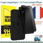 1 coque magn�tique + 3 verre tremp� anti - espion pour iphone 13 pro max noir