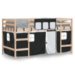 1 place - lit mezzanine pour enfant moderne simple - vidaxl - 1955x955x1135 cm - avec rideaux sans matelas ...