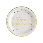 10 assiettes carton anniversaire 23cm blanc or - vaisselle de fte