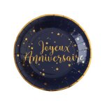 Assiettes en carton - joyeux anniversaire - bleu marine - 225 cm - 10 pices - liser dor