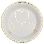 10 assiettes communion carton 22. 5cm blanc or - vaisselle de fte