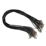 10 cordon de cou collier en coton cir� 1 mm - fermoir mousqueton - noir - 45 + 5 cm