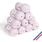 10 pelotes de laine - lilas - 100% coton bio - 3mm - tricot et crochet - bergre de france