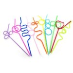 Pailles en plastique - dlzaoao - 10 pi�ces - r�utilisables - multicolores - formes vari�es