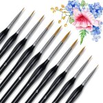 Pinceaux de dtail - non marque - 10 pices - poignes triangulaires en bois - pour acrylique aquarelle ...