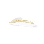 10 marque - places en carton plumes blanches et dor�es m�tallis�es 105 x 3 cm - blanc