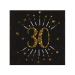 10 serviettes papier joyeux anniversaire 30 noir et or 18 33 x 33 cm - noir