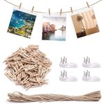 100 lot de mini pince a linge bois - 25mm mini epingle a linge - avec 10m corde de jute pour dcorer ...