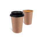 100 x gobelets jetables  caf en carton brun 180ml + couvercles pour les boissons chaudes et froides ...