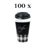 100 x gobelets jetables  caf en carton noir 180ml + couvercles pour les boissons chaudes et froides ...