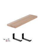 100cm Étagère en bois brut étagère murale bois cuisine x2 supports noirs frêne sévère 100cm Étagère en bois brut étagère murale bois cuisine x2 supports noirs frêne sévère