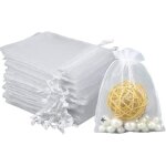 100pcs 9x12cm blanc sacs organza sachets pochettes cadeau en organza avec cordon de serrage sac  bijoux ...