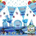 113 pcs stitch decoration anniversaire stitch vaisselle kit inclure assiette tasse serviette en papier ...