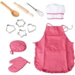 Ensemble complet de cuisine pour enfants - chef - 11 pi�ces - rose - ustensiles en bois