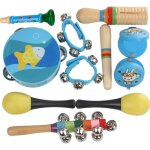 Instruments de musique - ensemble 11pcs - jouets en bois - pour enfants - clochettes et tambour