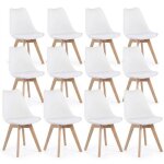 12 chaises tulipes salle � manger scandinaves bm home salle de bureau pieds en bois de h�tre massif blanches ...