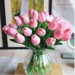 12 pcs fleurs et des feuilles tige unique pu rel tulipes artificiels de bouquet dcoration pour maison ...