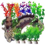 12 pi�ces d�corations aquarium avec pont arche r�sine - plantes et pont darbre plastique - d�coration ...