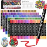 120 feutres acryliques double pointe (fine / pinceau) pour peinture verre tissu c�ramique ?uf roche cr�ation ...