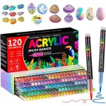 120 feutres acryliques pointe pinceau pour papier verre galet m�tal plastique bois ?uf c�ramique textile ...