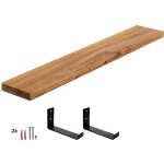 120cm Étagère en bois brut étagère murale bois cuisine x2 supports noirs frêne rustique 120cm Étagère en bois brut étagère murale bois cuisine x2 supports noirs frêne rustique