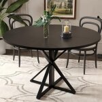 120cm table � manger ronde en bois pour 4 personnes pi�tement m�tal solide pied araign�e bois salle � ...