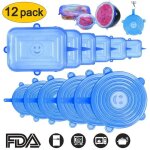 Couvercles en silicone rutilisables - non marqu - 12pcs - extensibles - hangables - bleu