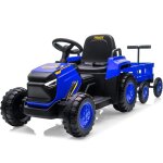12v tracteur �lectrique enfants - pelle & remorque amovible 6 pneus & led & klaxon t�l�commande 24gbleu ...