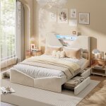 140x190 cm lit coffre double blanc avec sommier � lattes �clairage led r�glable port usb t�te de lit ...
