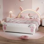 Lapin forme lit denfant 140x200 cm cadre de lit avec sommier � lattes et lumi�re led r�glable stockage ...