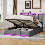 140x200 cm lit double coffre avec ledlit rembourr� hydraulique avec usb et type - clit capitonn� avec ...