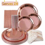 146pcs kit vaisselle jetable anniversaire or rose assiette dner tasse serviette papier paille pour party ...